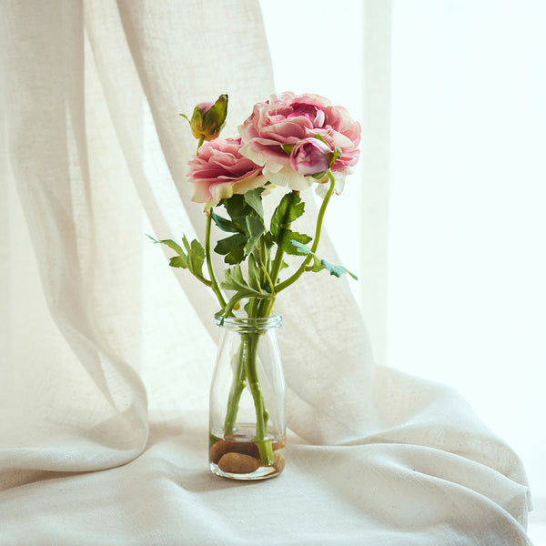 Pink Artificial Camellia Plant with Glass Vase