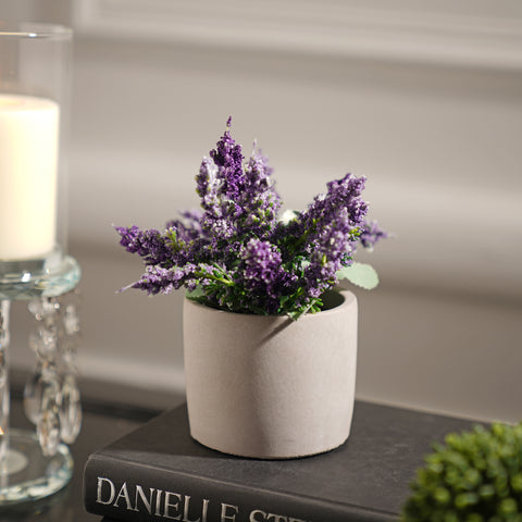 Purple Artificial Lavender Plant with Cement Pot