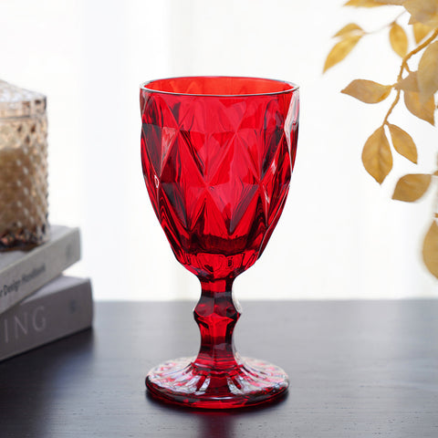 Set Of 6 Ruby Red Prism Textured Wine Glass