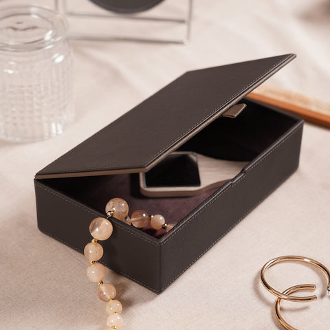 Dark Brown Faux Leather Box with Lid - Large