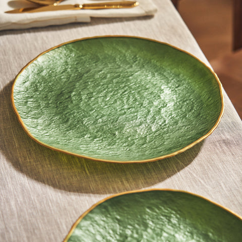 Set of 2 Green Dune Glass Dinner Plates
