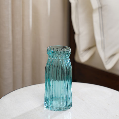 Teal Diamond Textured Glass Vase - Small
