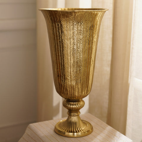 Gold Ribbed Hammered Tall Metal Vase