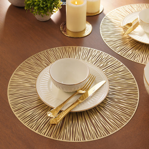 Set of 2 Gold Metallic Round Cut Out PVC Placemats