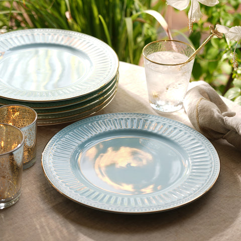 Set of 2 Light Blue Ceramic Dinner Plates
