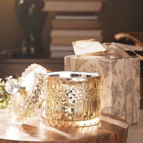 Gold Diamond Textured Glass Jar - Large