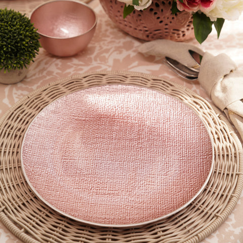 Set of 2 Pink Fabric Textured Dinner Plates