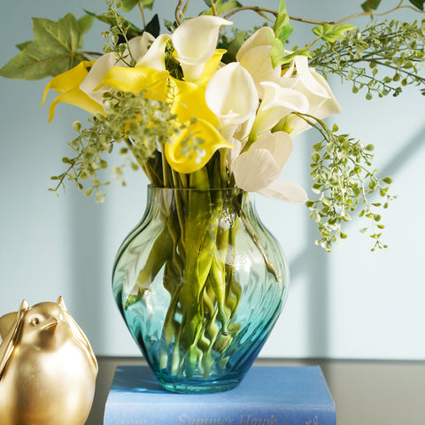 Blue and Green Ombre Swirl Textured Glass Vase - Large