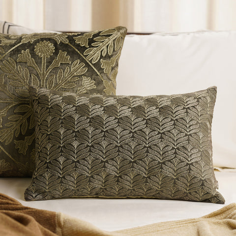 Brown Embroidered Velvet Rectangular Cushion Cover