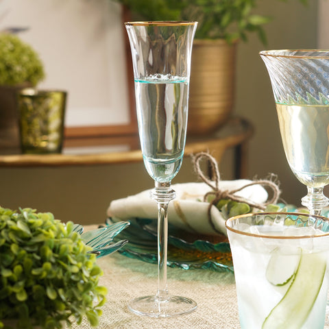 Set of 2 Light Blue Textured Champagne Flutes