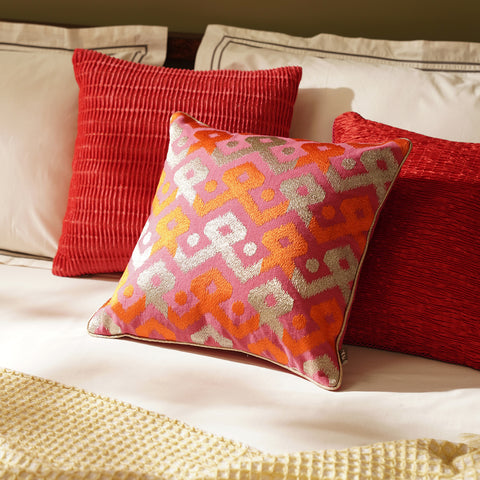 Pink and Orange Embroidered Cushion Cover