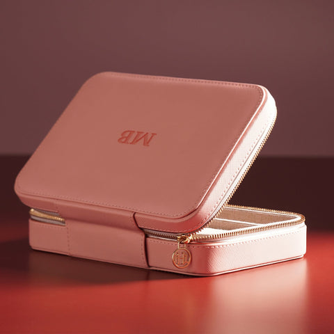 Pink Rectangule Faux Leather Jewellery Box - Large