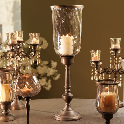 Brown Antique Glass Candle Holder with Metal Base