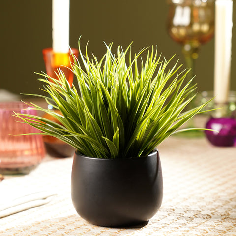 Green Artificial Grass in Ceramic Pot