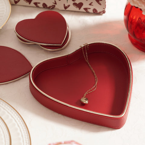Red Faux Leather Heart Shaped Platter