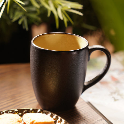 Set of 2 Black & Yellow Ceramic Coffee Mugs