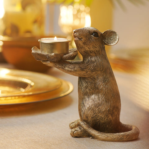 Gold Polyresin Mouse Candle Holder