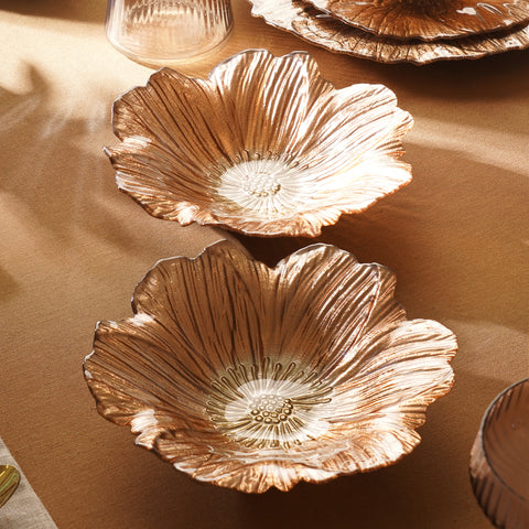 Set of 2 Copper Gold Flower Shaped Serving Bowls