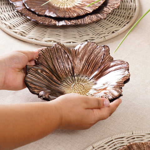Set of 2 Bronze Gold Flower Shaped Serving Bowls