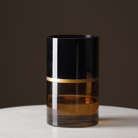 Brown & Black Two Tone Cylindrical Glass Vase