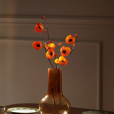 Orange Poppy Berry Artificial Flower Stem - Single