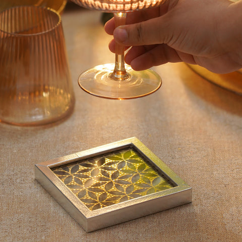 Gold & Silver Lazer Cut Faux Leather Coaster