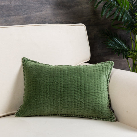 Single Green Solid Rectangle Cushion Cover