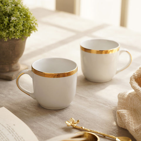 Set Of 2 Classic Gold Herring Bone Design Coffee Mug