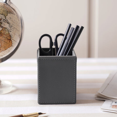 Grey Faux Leather Pen Stand