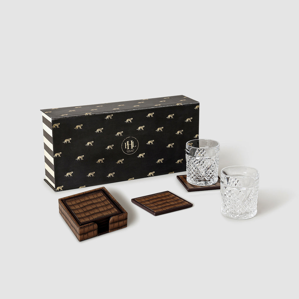 Savannah Clear Cut Whiskey Tumblers & Coasters Gift Set