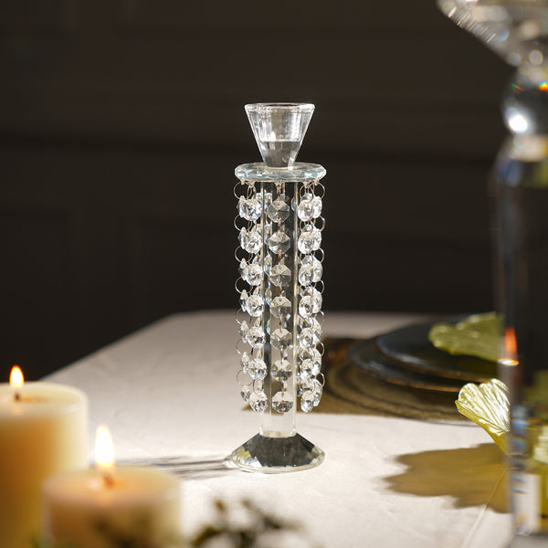 Clear Crystal Tapered Candle Holder With Hanging