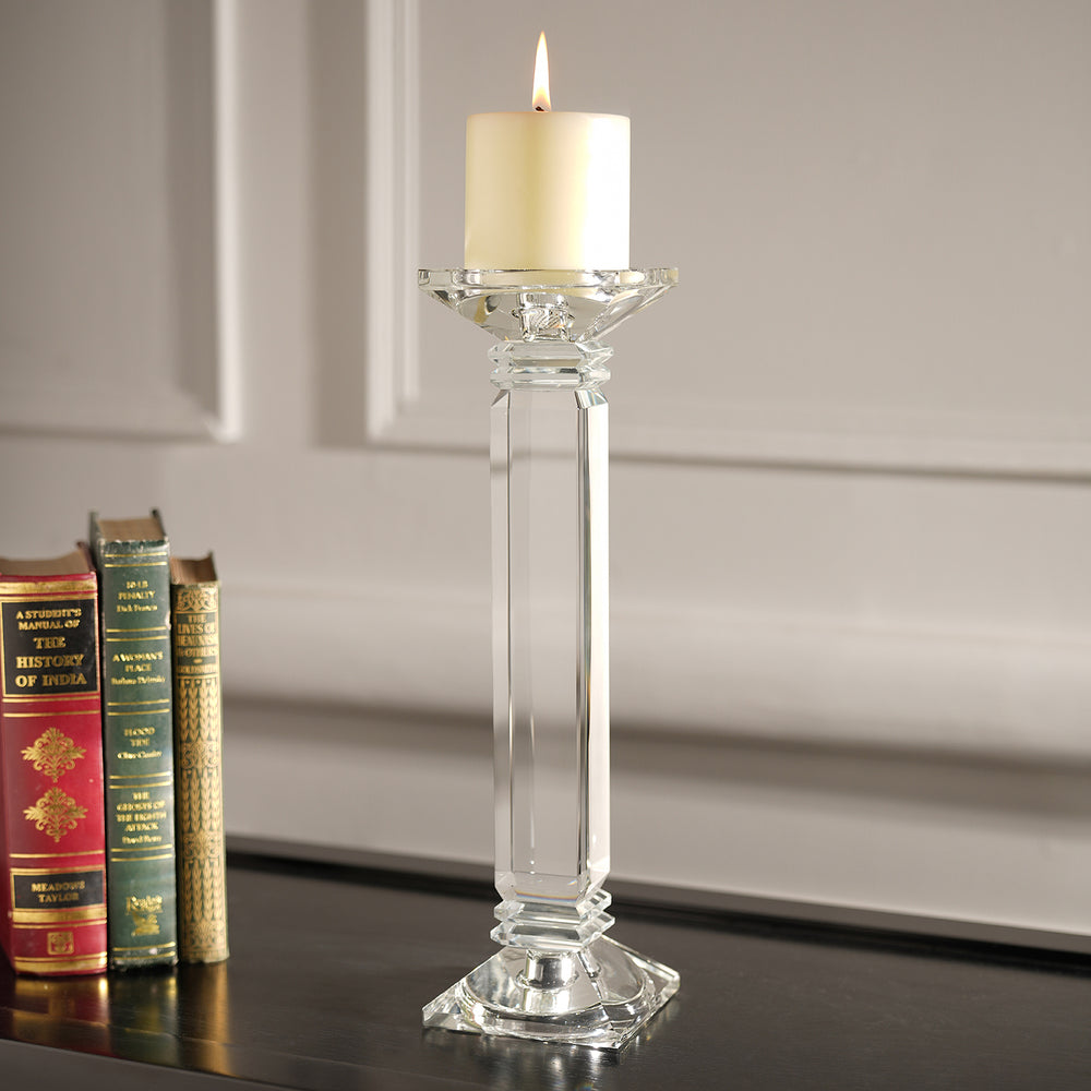 Clear Crystal Pillar Shaped Candle Holder- Large