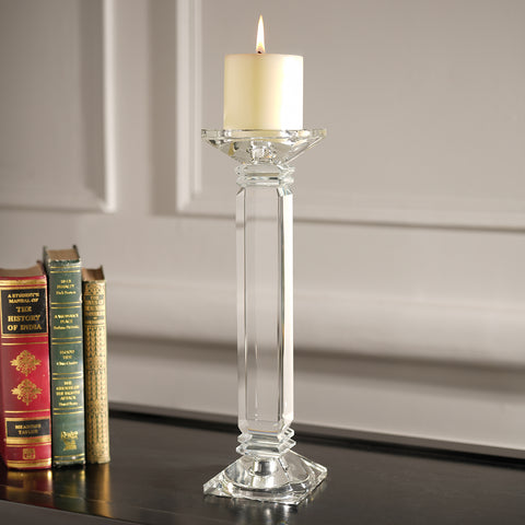 Clear Crystal Pillar Shaped Candle Holder- Large