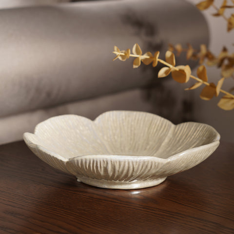 White Floral Glazed Ceramic Platter - Medium