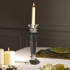 Clear Crystal Tapered Candle Holder- Large
