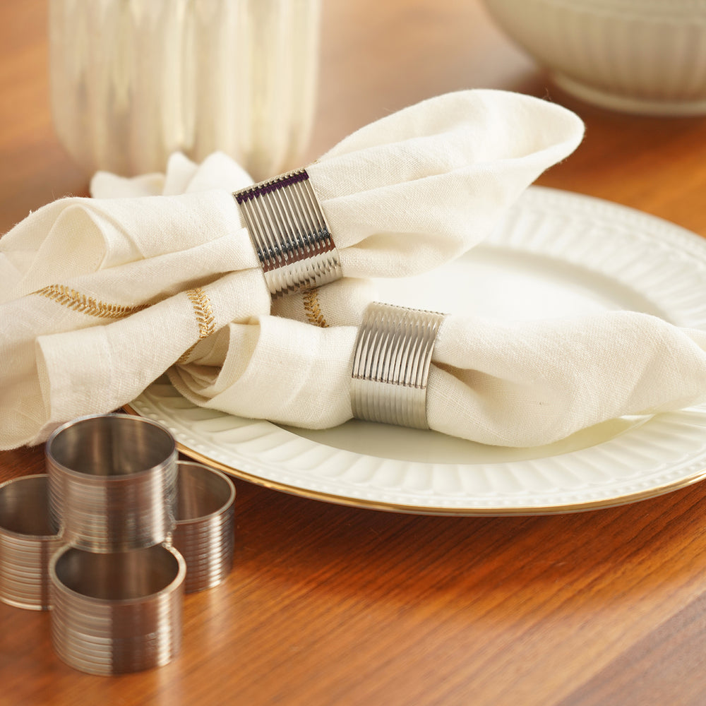 Set of 6 Silver Ribbed Napkin Holders