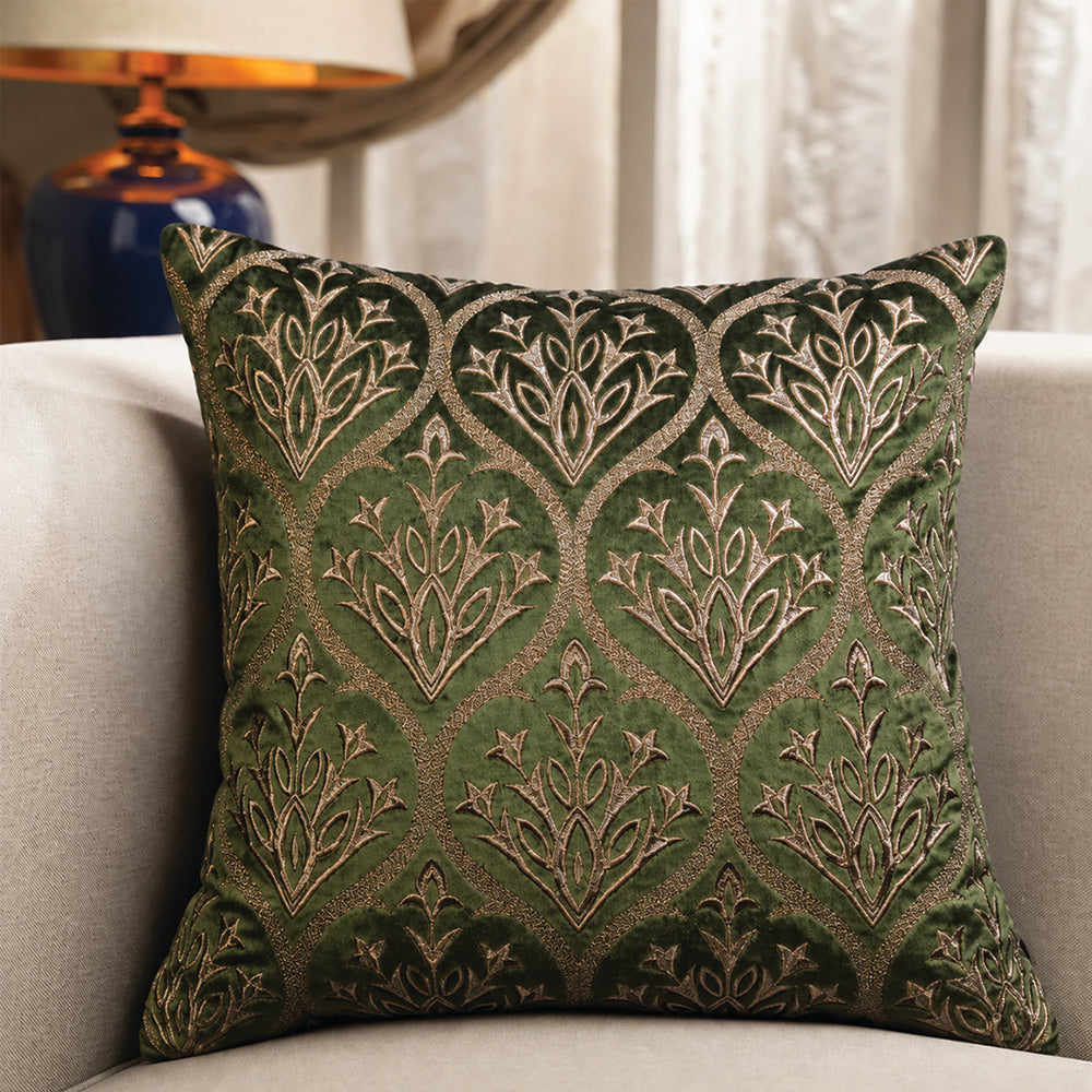Green Embroidered Cushion Cover