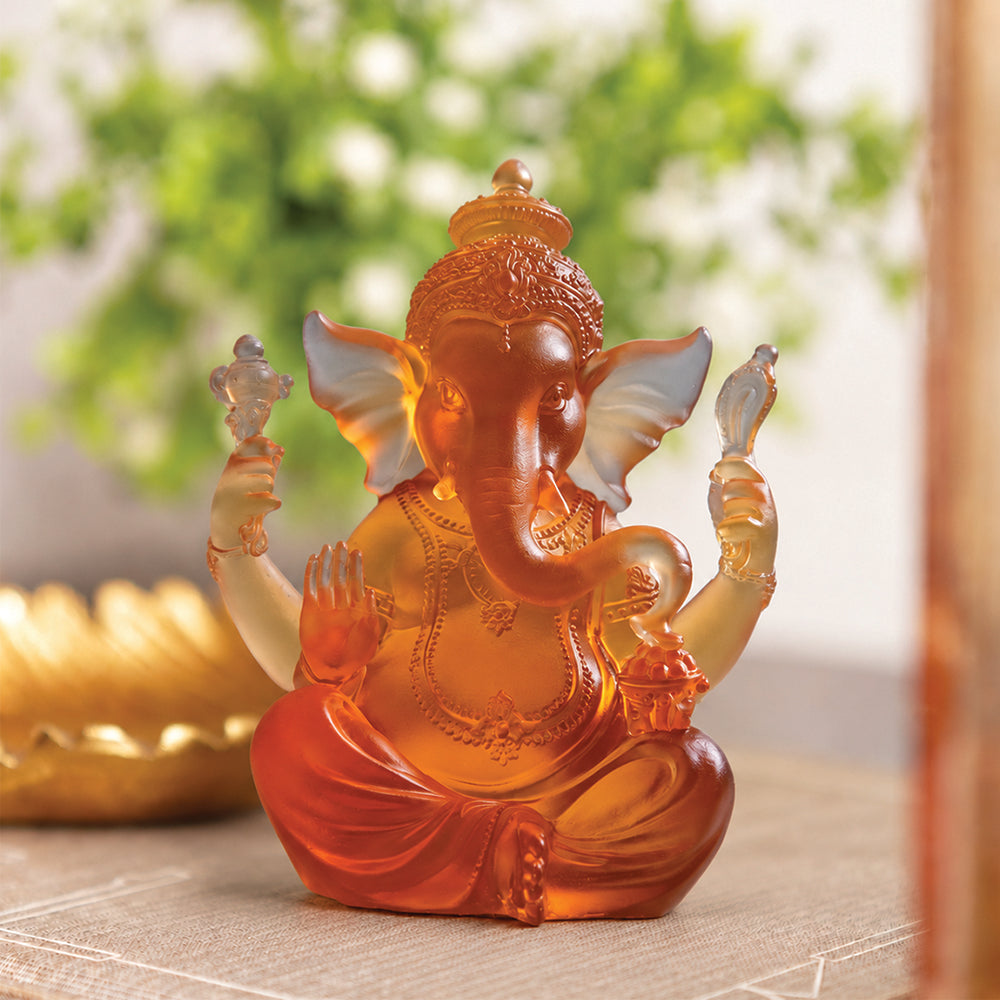Amber Crystal Sitting Ganesha