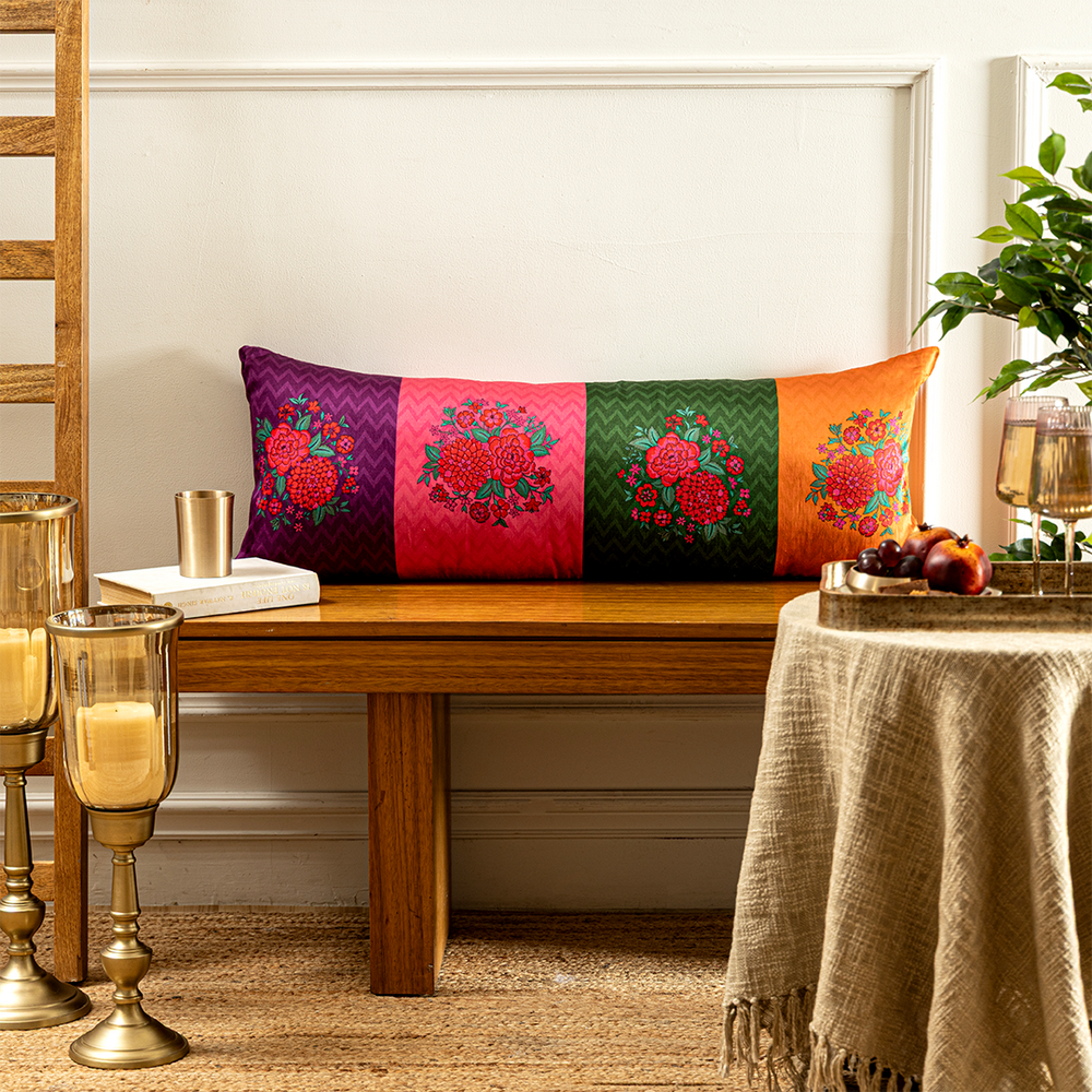 Botanical Mosaic Multicolour Linen Satin Cushion Cover