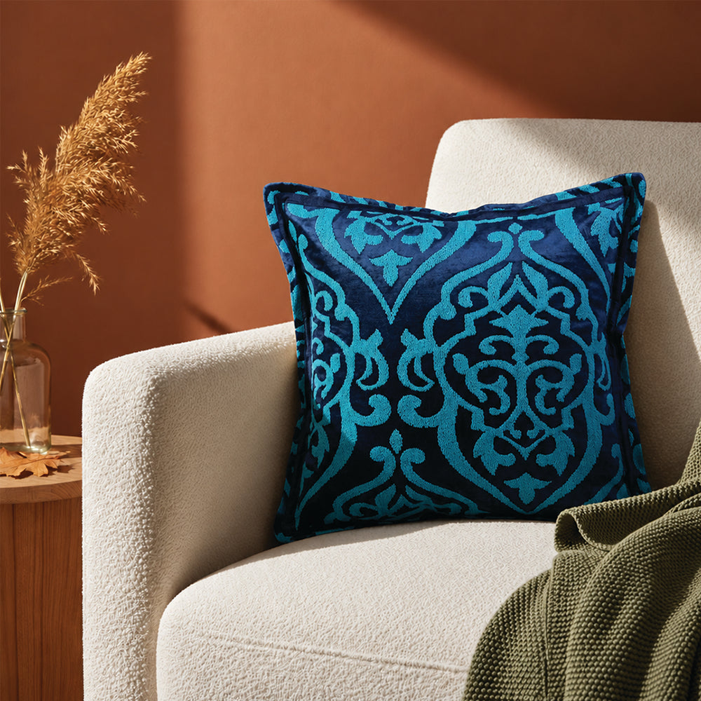Blue Embroidered Cushion Cover - 40x40 cm