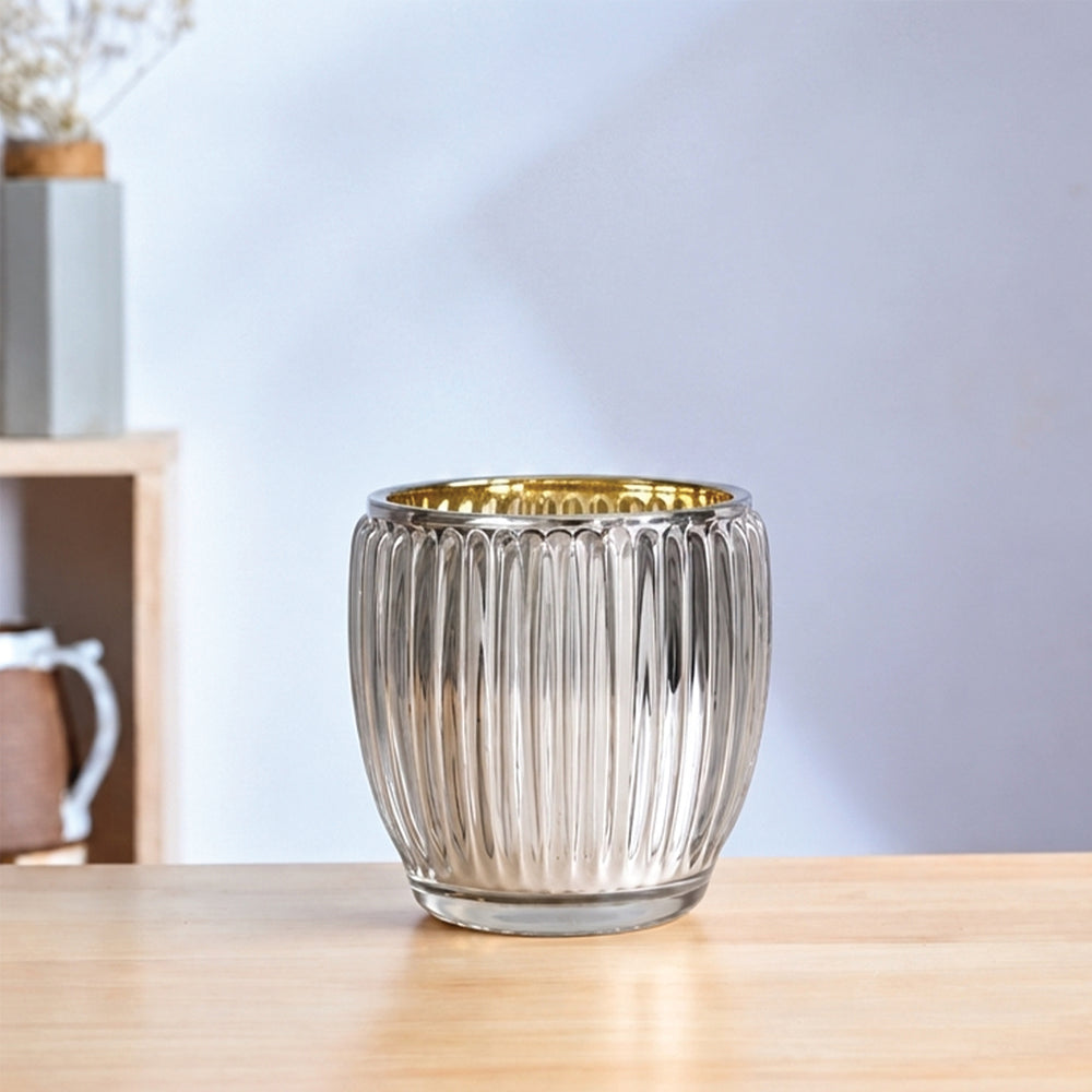 Silver Ribbed Tealight Holder - Large