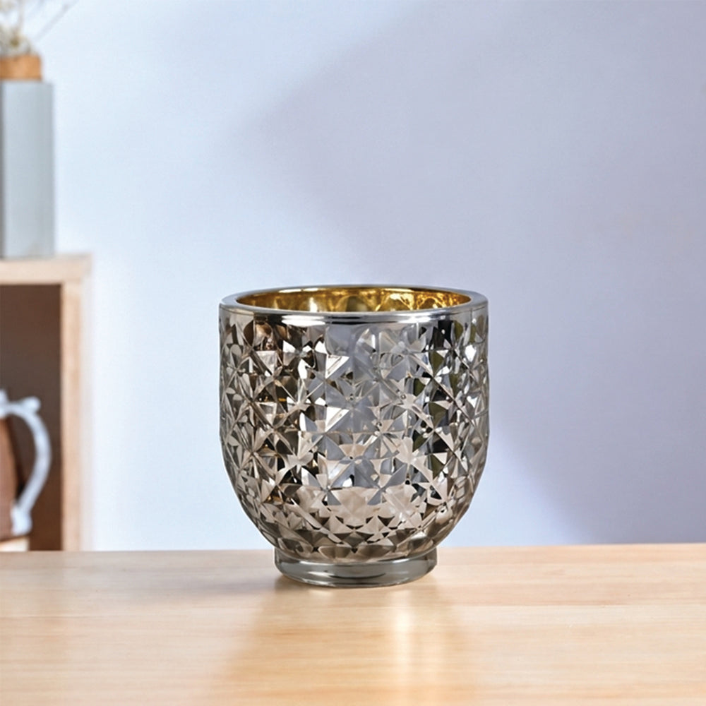 Silver Diamond Texture Tealight Holder