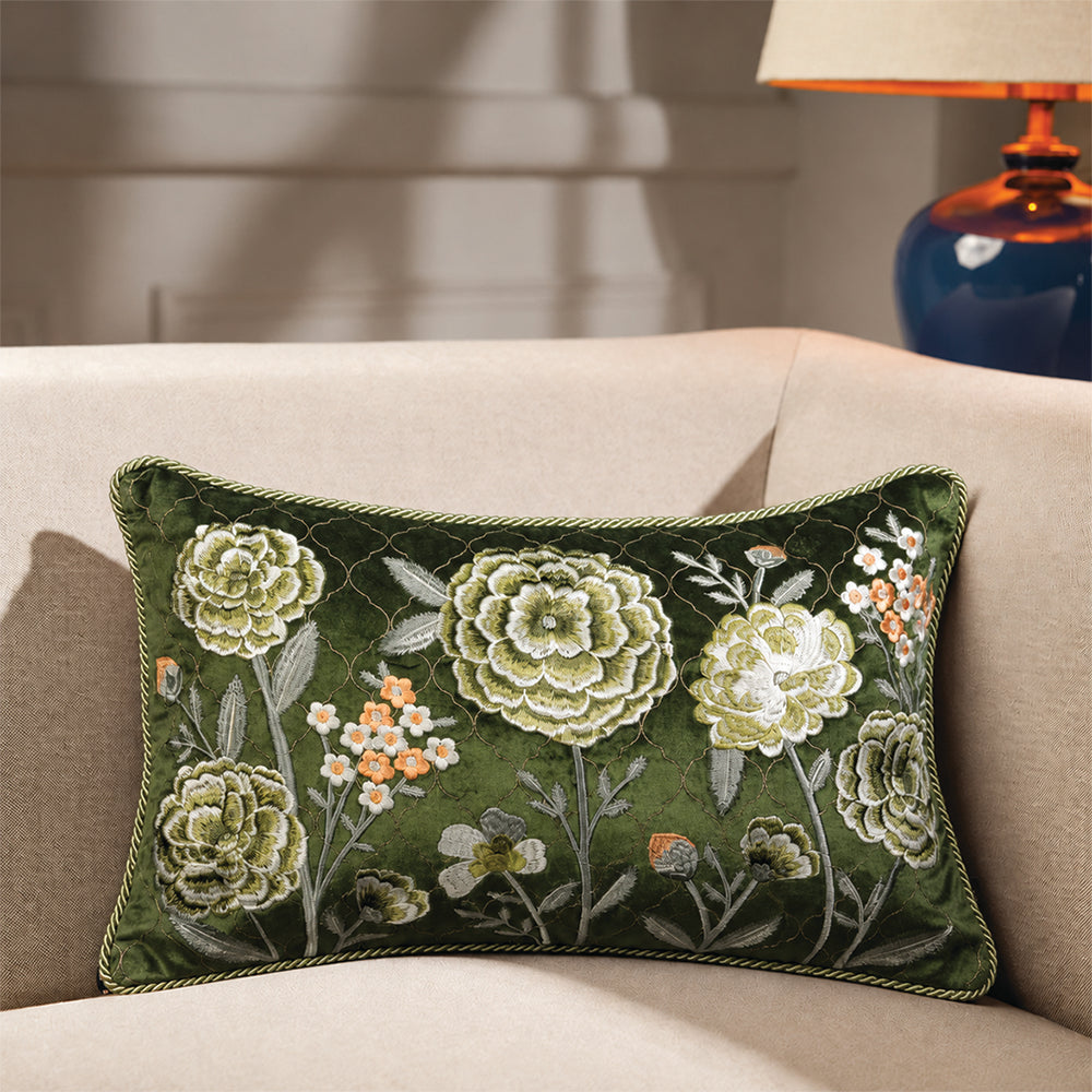 Green Floral Cushion Cover