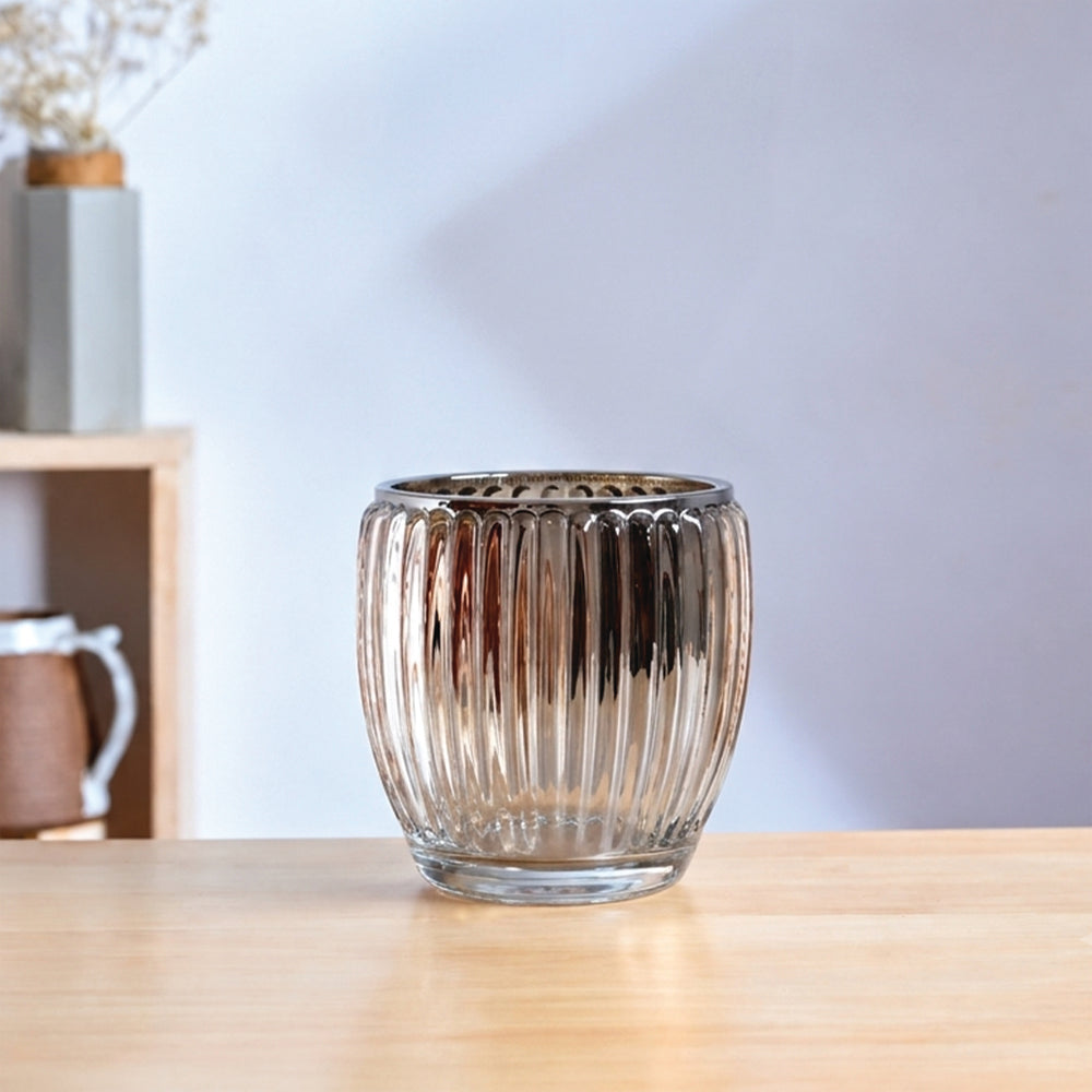 Light Amber Ribbed Tealight Holder - Large