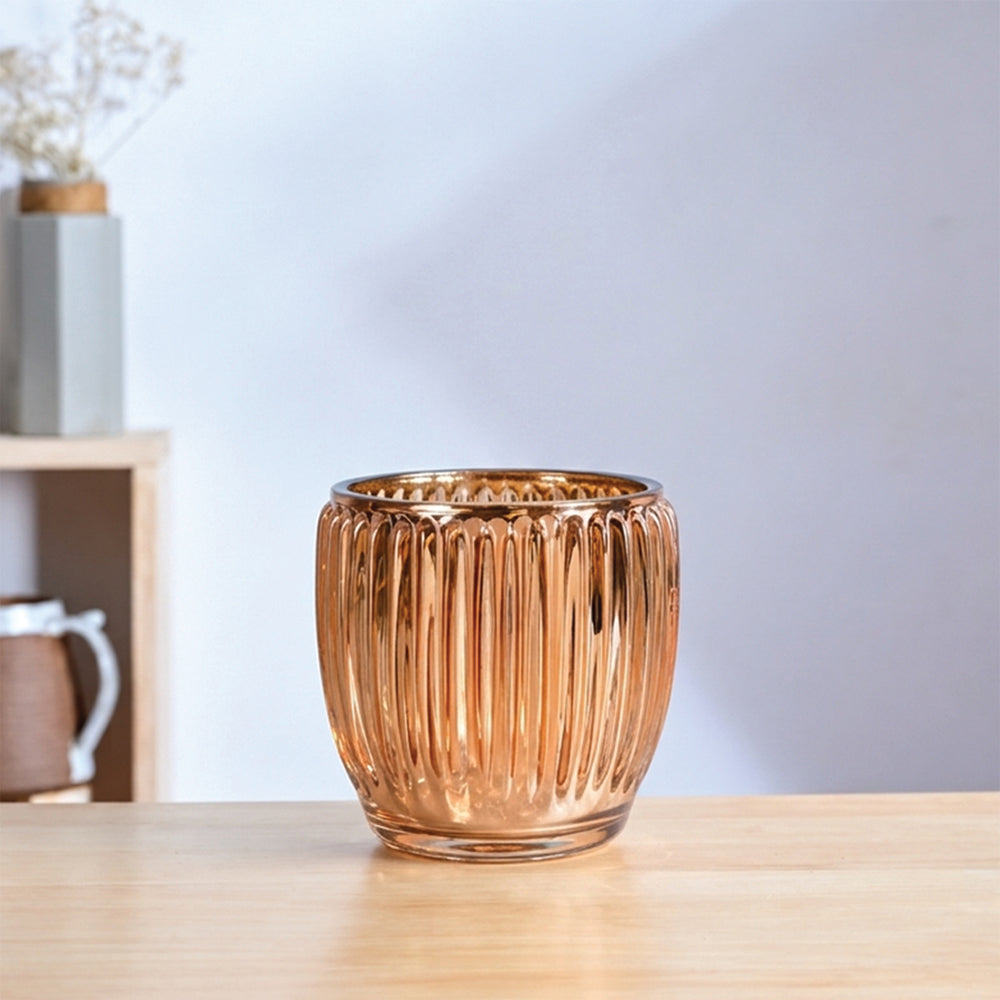 Light Amber Ribbed Tealight Holder - Small