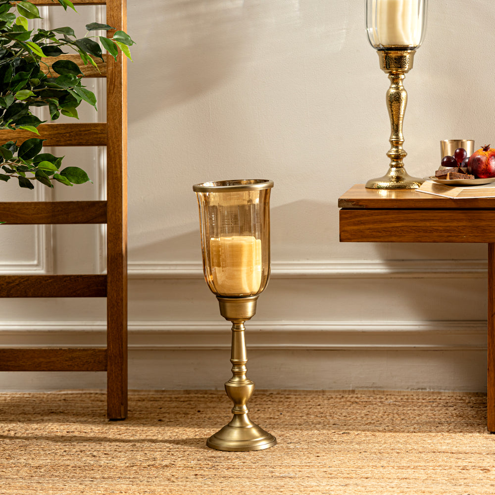 Matte Gold & Light Amber Lustre Glass Candle Holder - Small