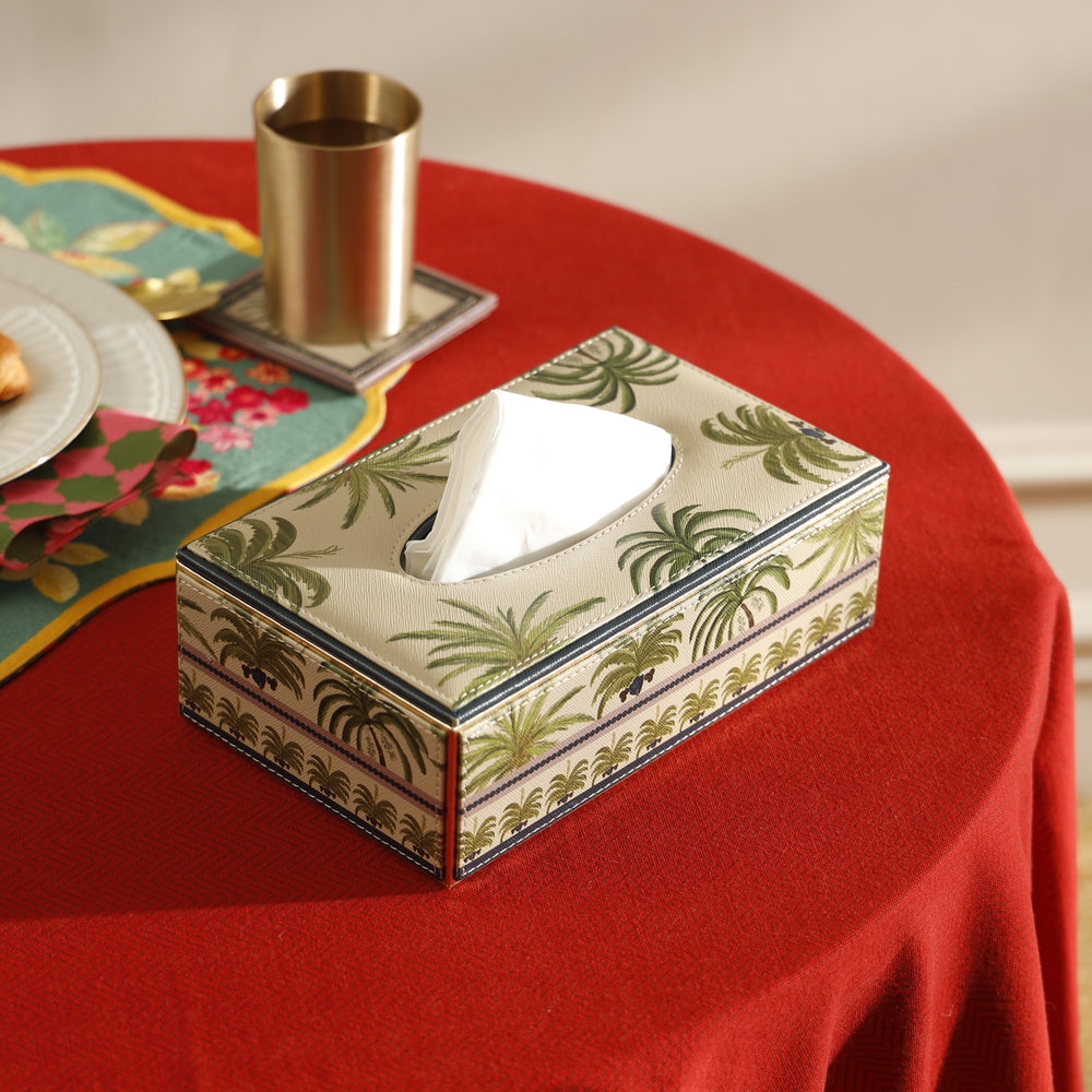 Palmero Beige & Green Faux Leather Tissue Box