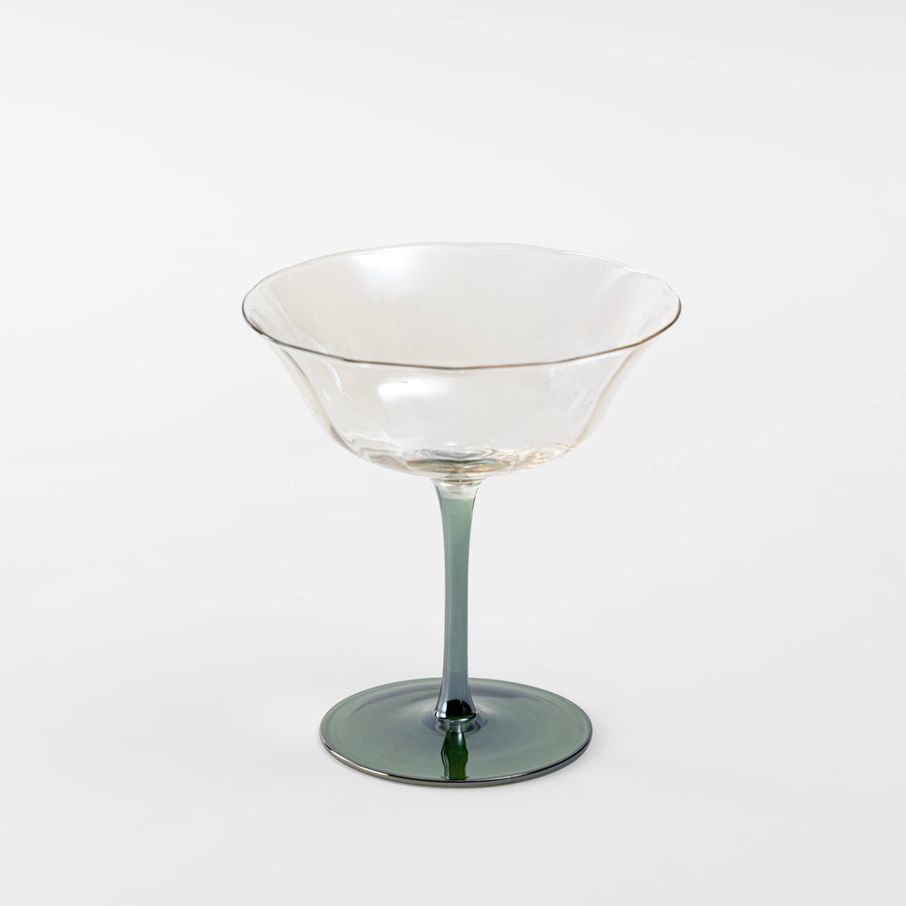 Light Amber & Green Ribbed Champagne Glass