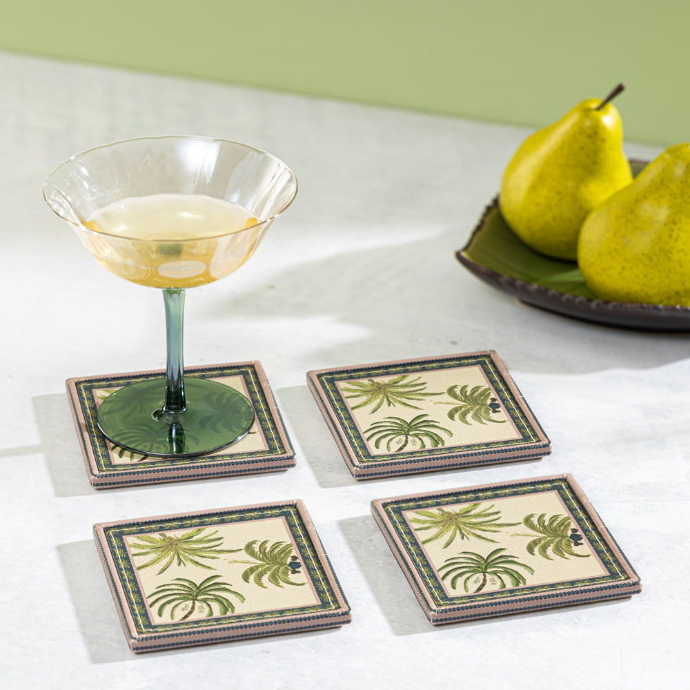 Palmero Beige & Green Faux Leather Coaster