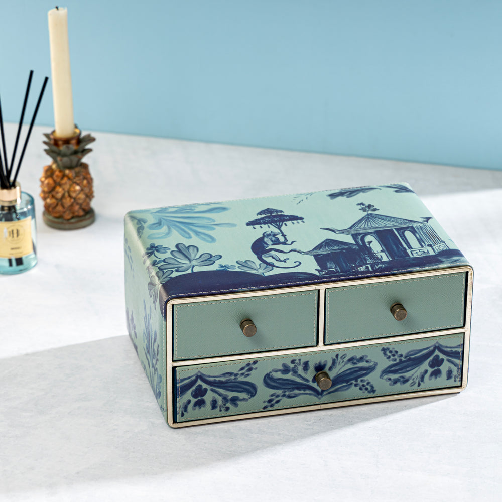 Far East Blue Faux Leather Drawer Organiser